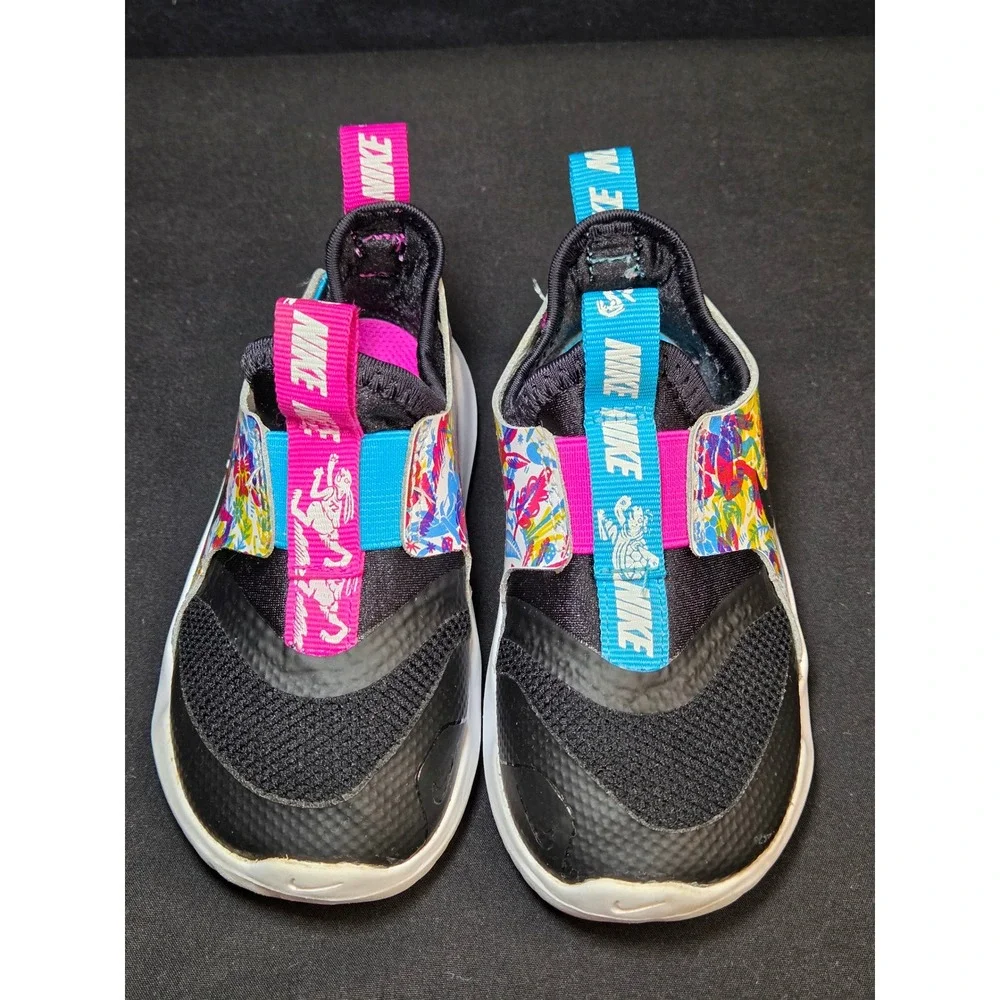 Nike Flex Runner Toddler Girls Floral Black Multi Color Shoes CW1601-001 8C